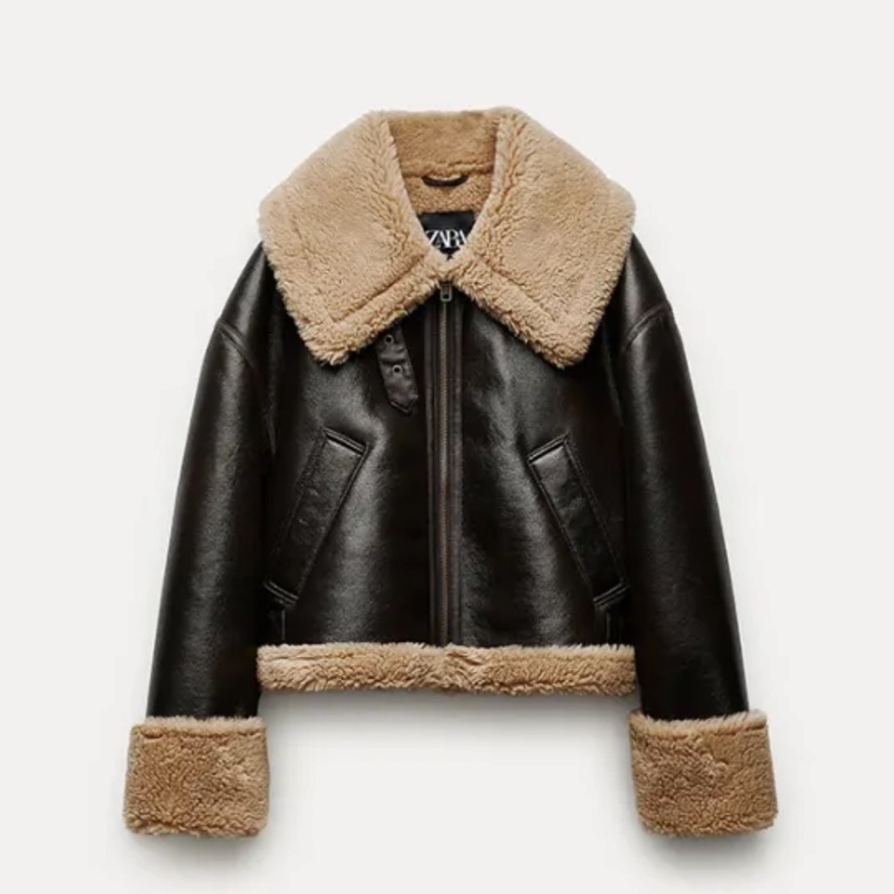 Zara Women's Faux Sherpa Leather Jacket